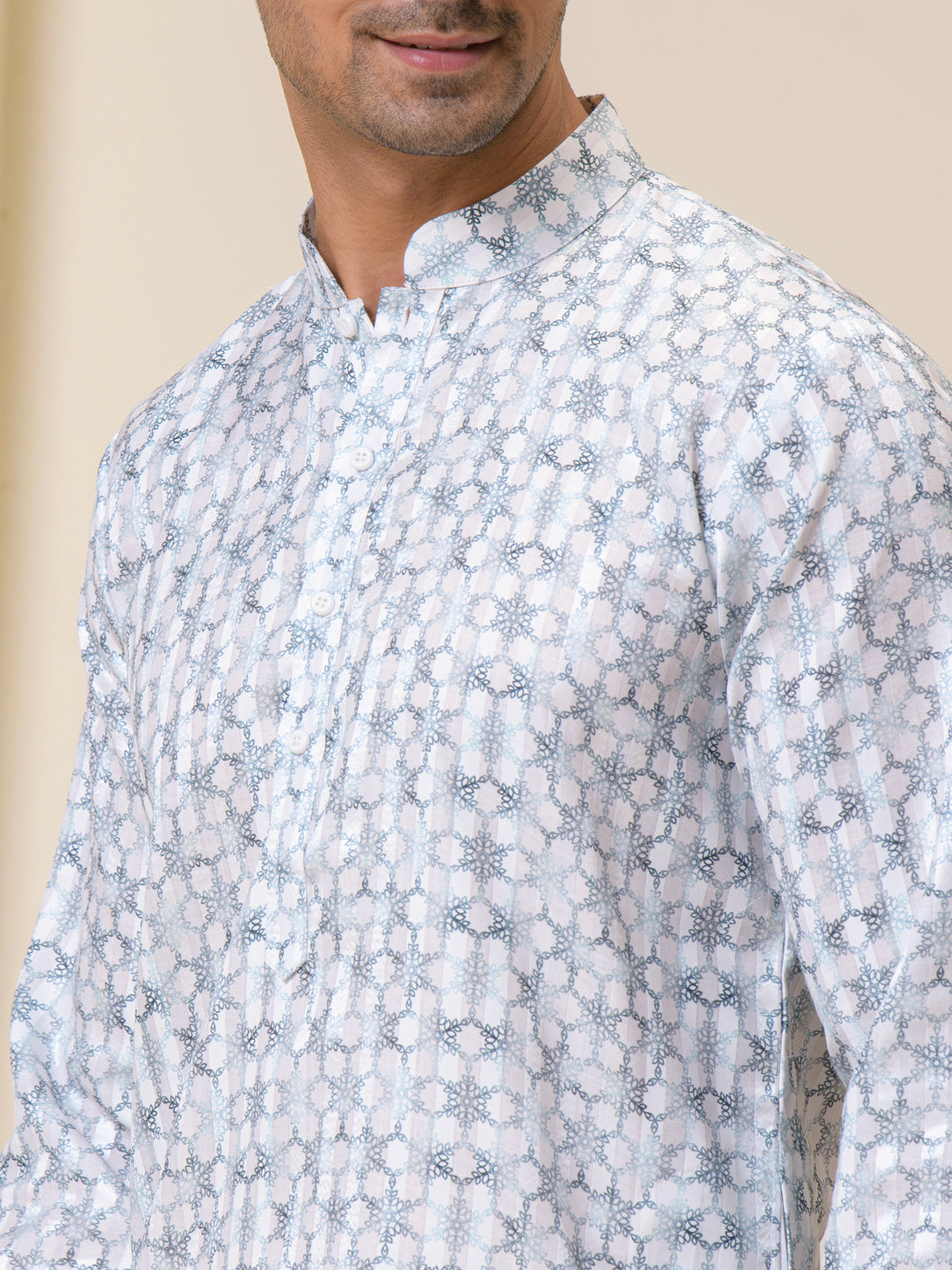 Blue Fusion Printed Men's Kurta