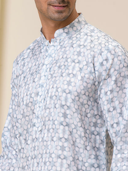Blue Fusion Printed Men's Kurta