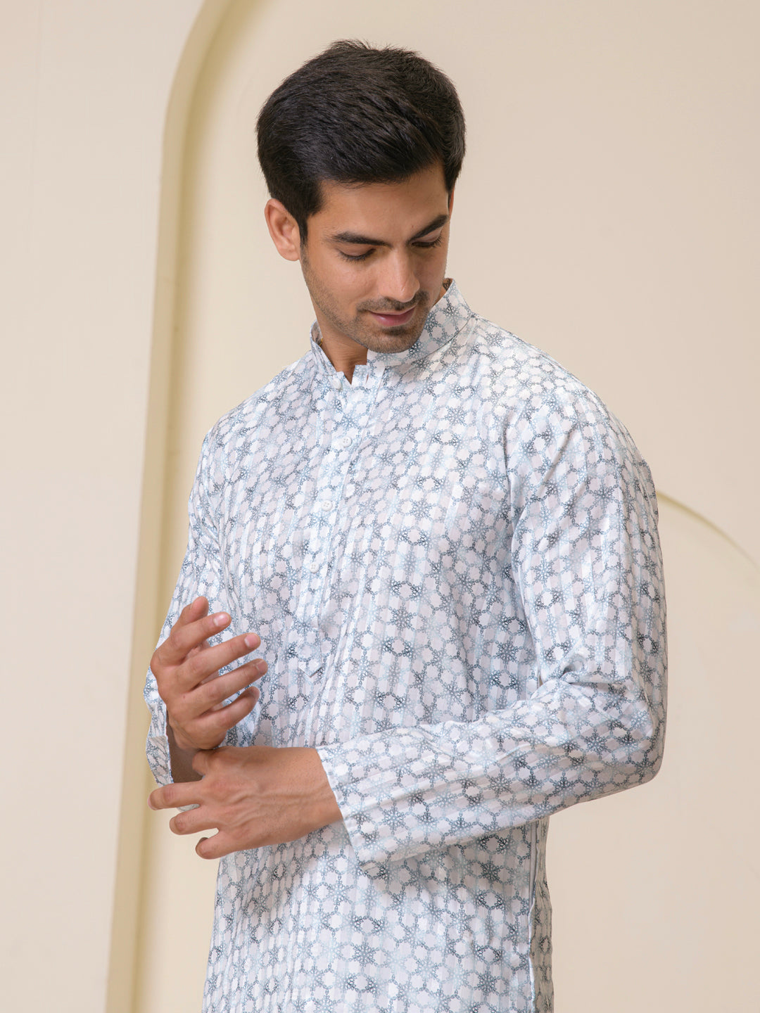 Blue Fusion Printed Men's Kurta