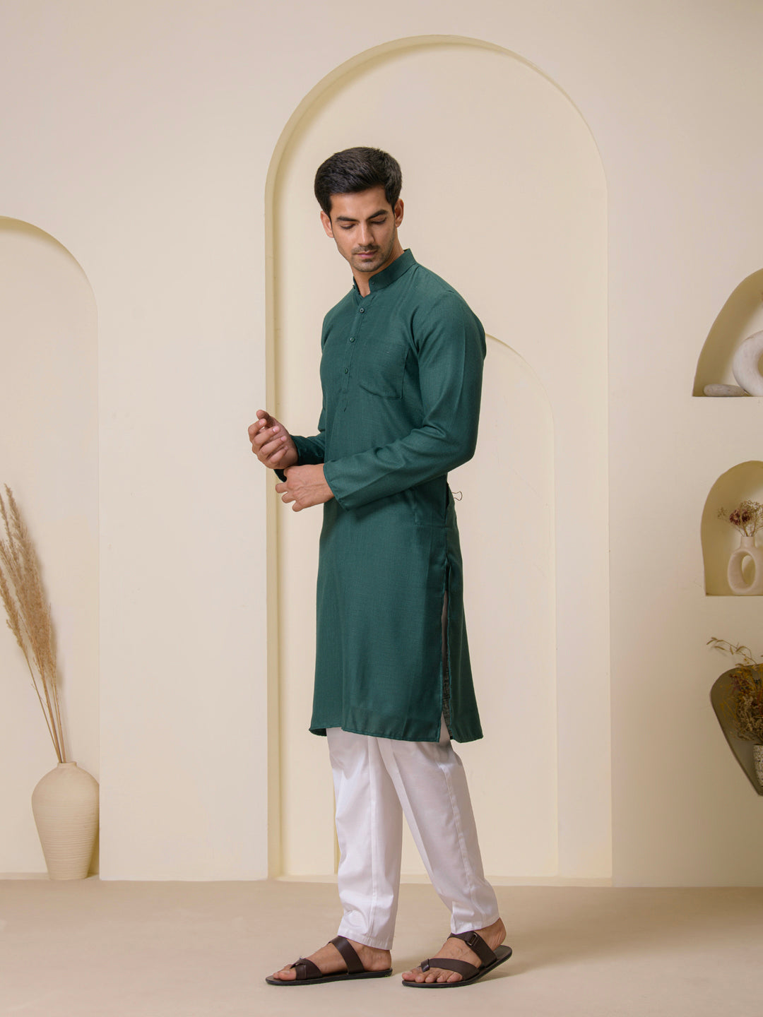 Bottle Green Solid Men’s Kurta
