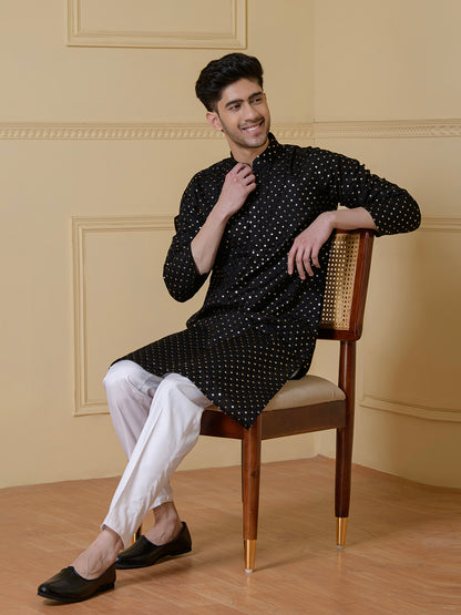 Elegant Black Sequined Men's Kurta