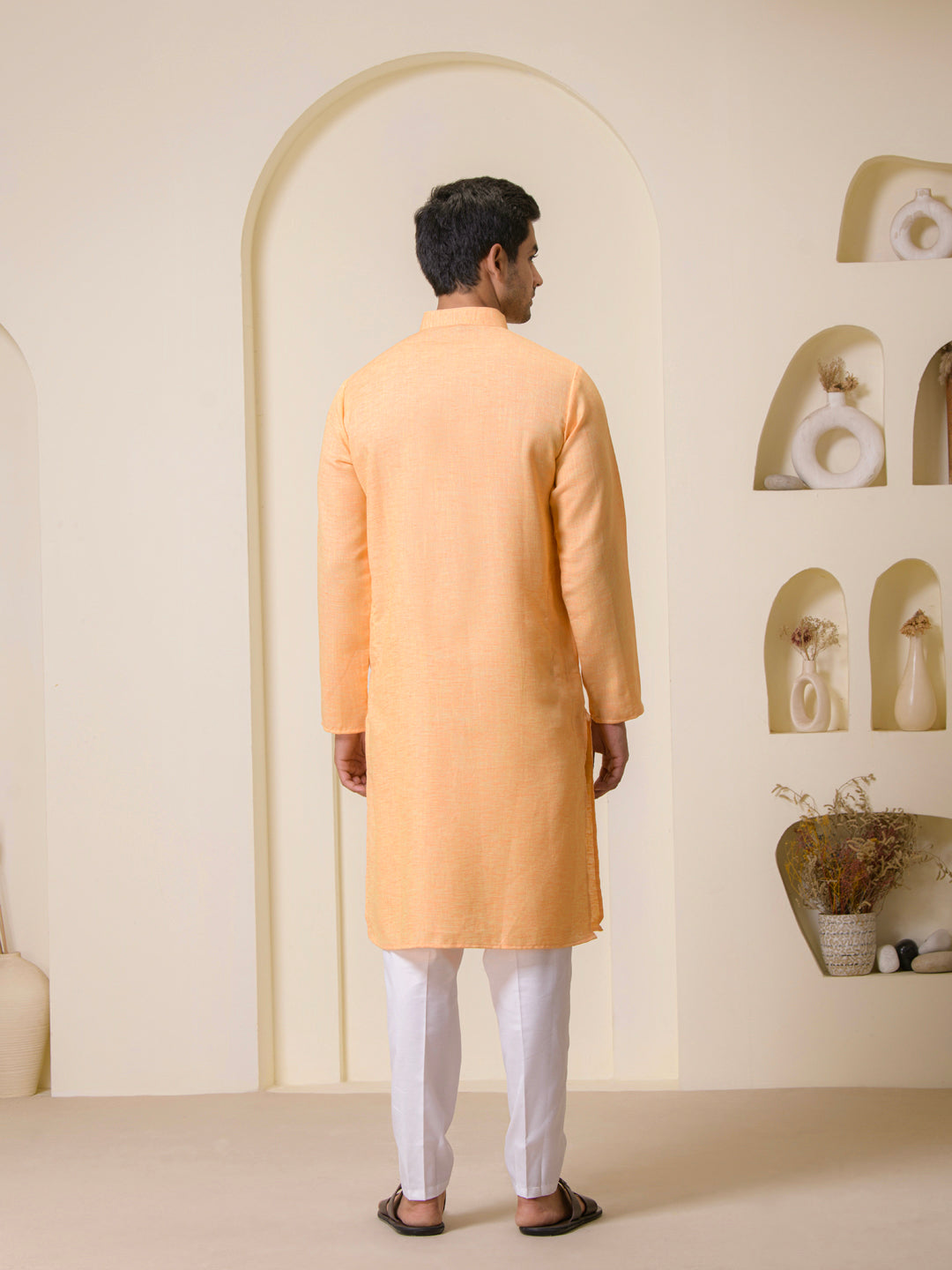 Peach Orange Linen Men's Kurta