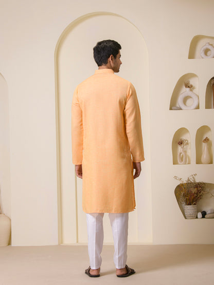 Peach Orange Linen Men's Kurta