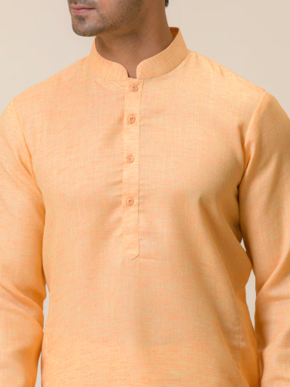 Peach Orange Linen Men's Kurta