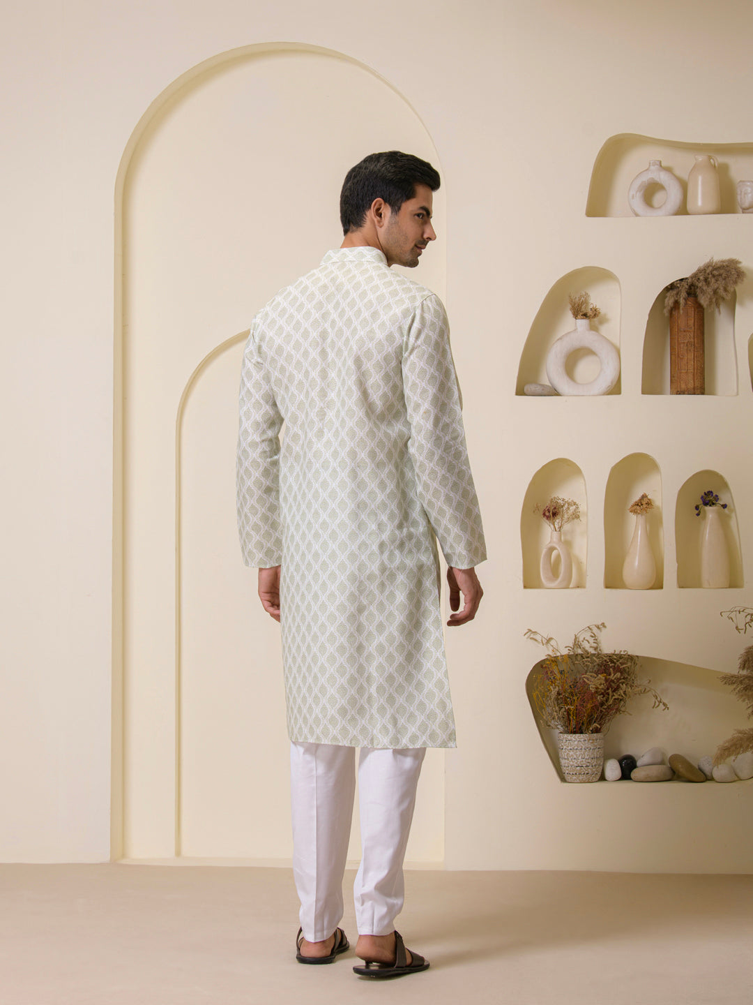 Green Motifs Printed Men's Kurta