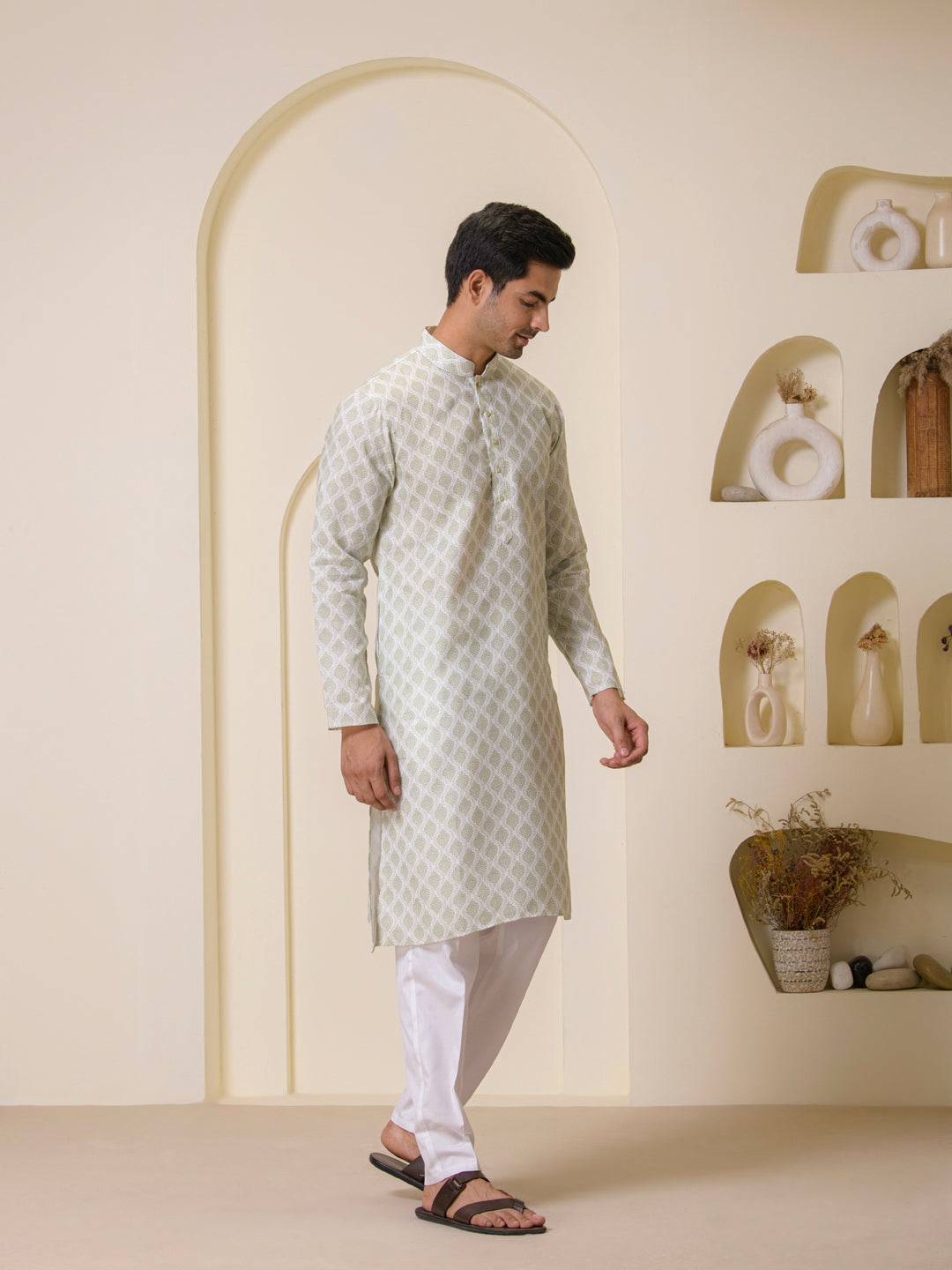 Green Motifs Printed Men's Kurta