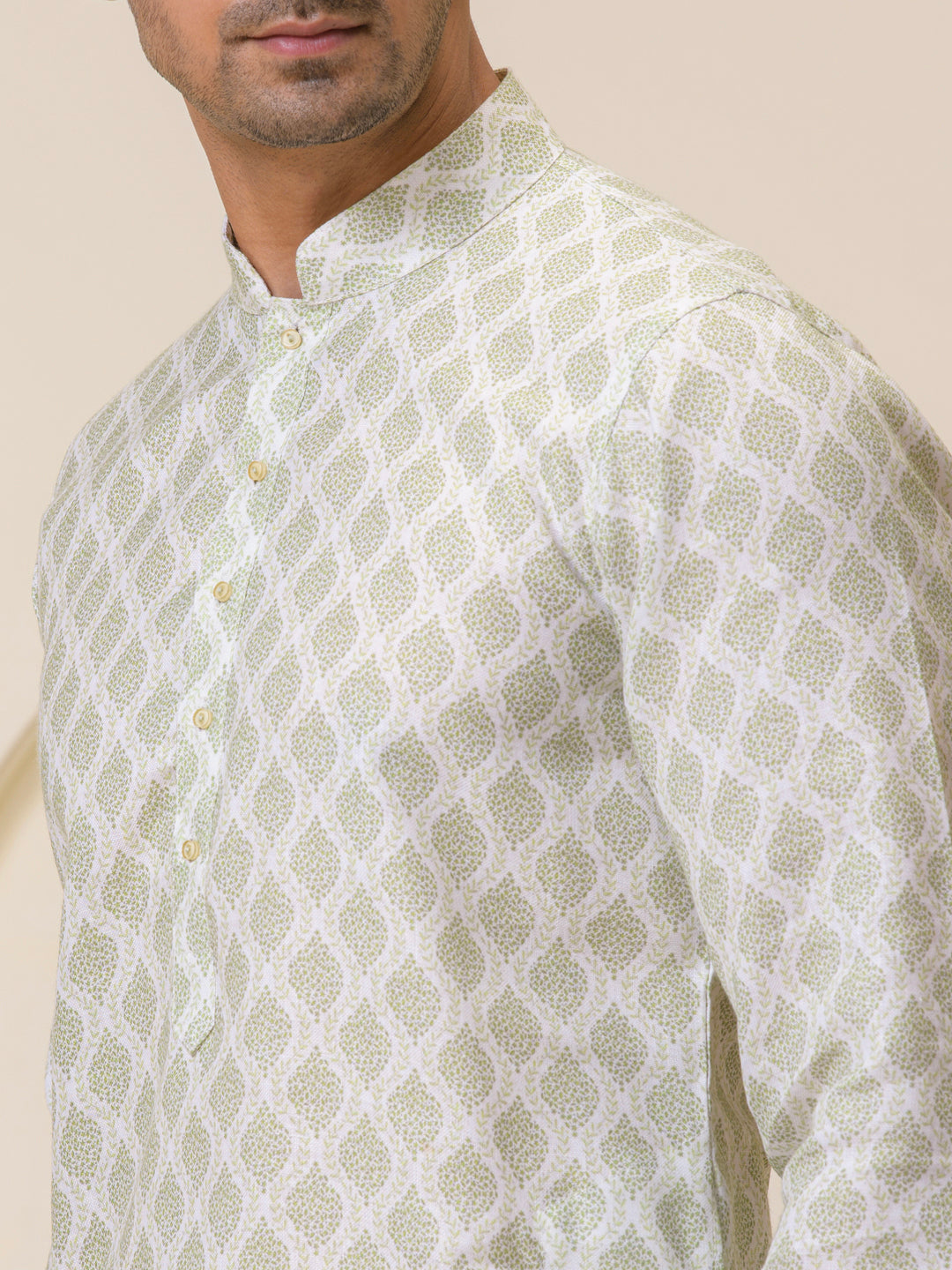 Green Motifs Printed Men's Kurta