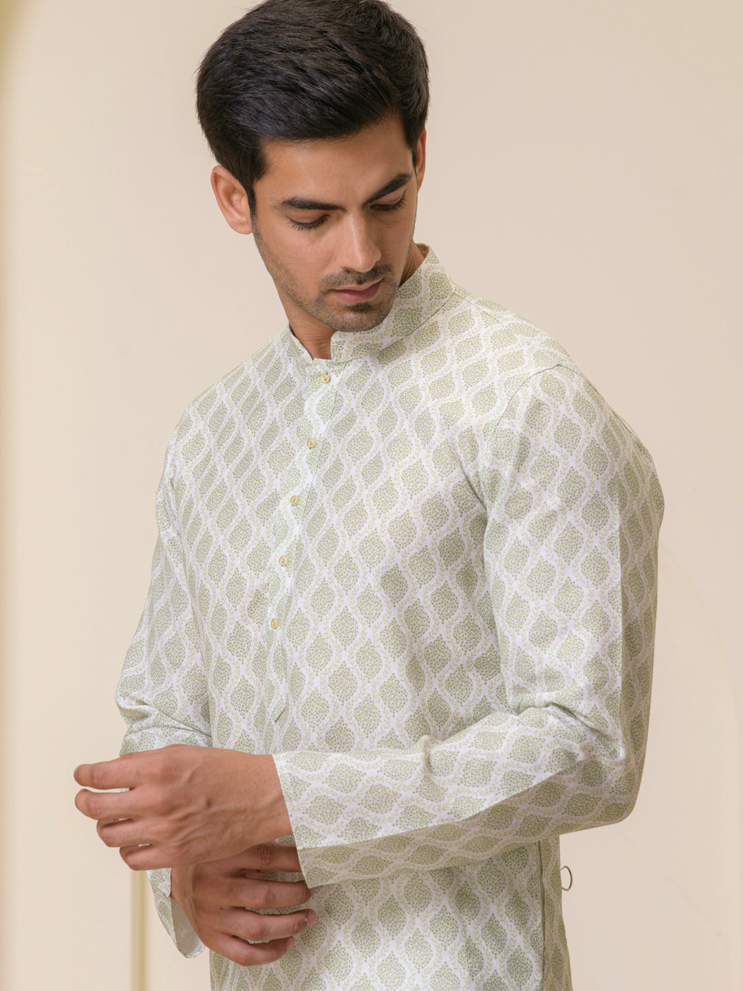 Green Motifs Printed Men's Kurta