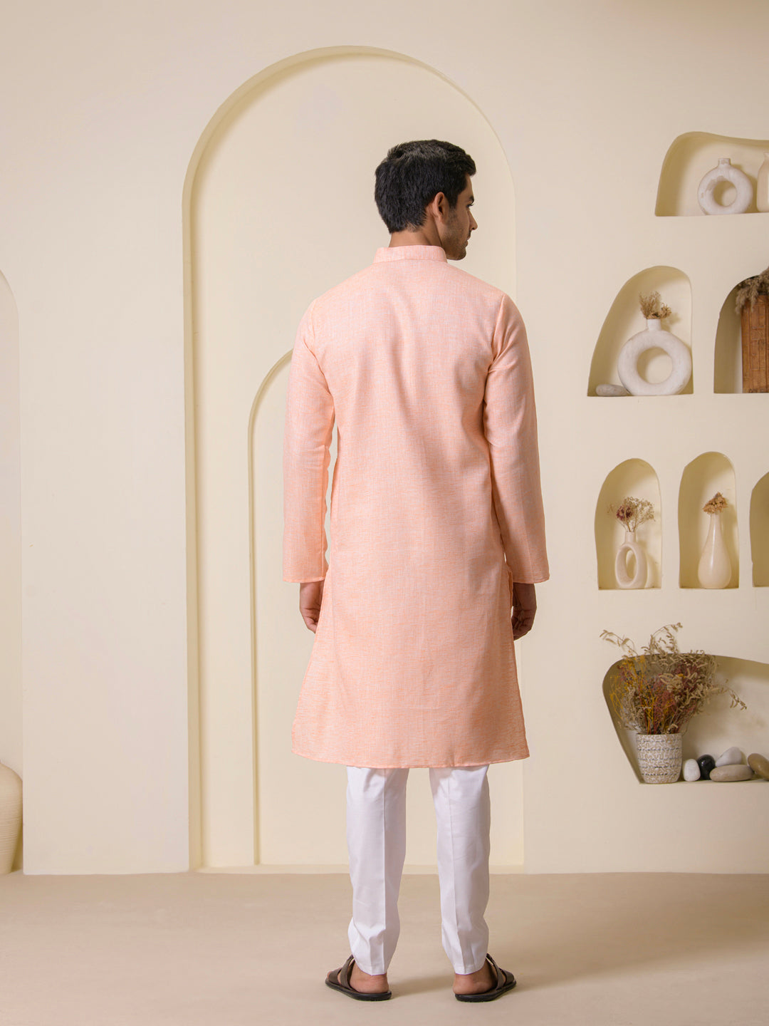 Peach Pink Linen Men's Kurta