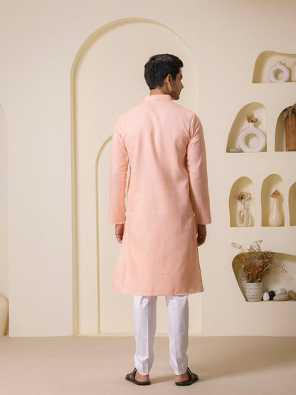 Peach Pink Linen Men's Kurta