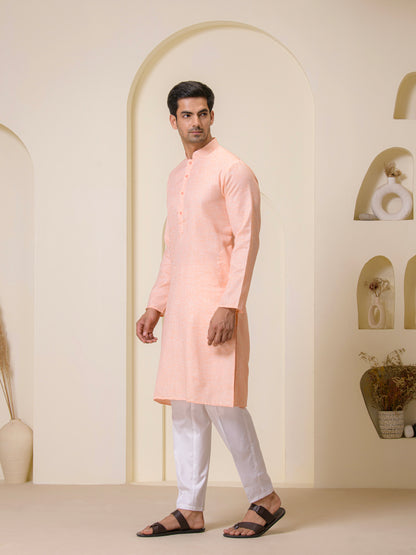 Peach Pink Linen Men's Kurta