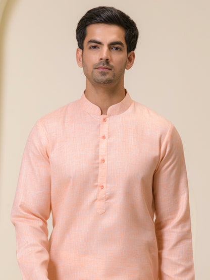 Peach Pink Linen Men's Kurta
