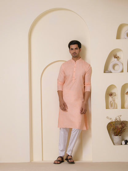 Peach Pink Linen Men's Kurta