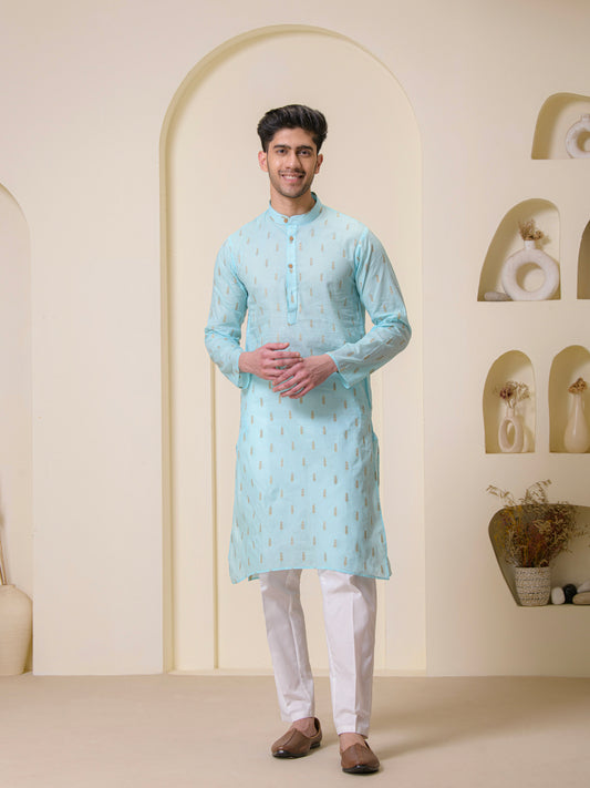 Celestial Blue Cotton Men’s Kurta