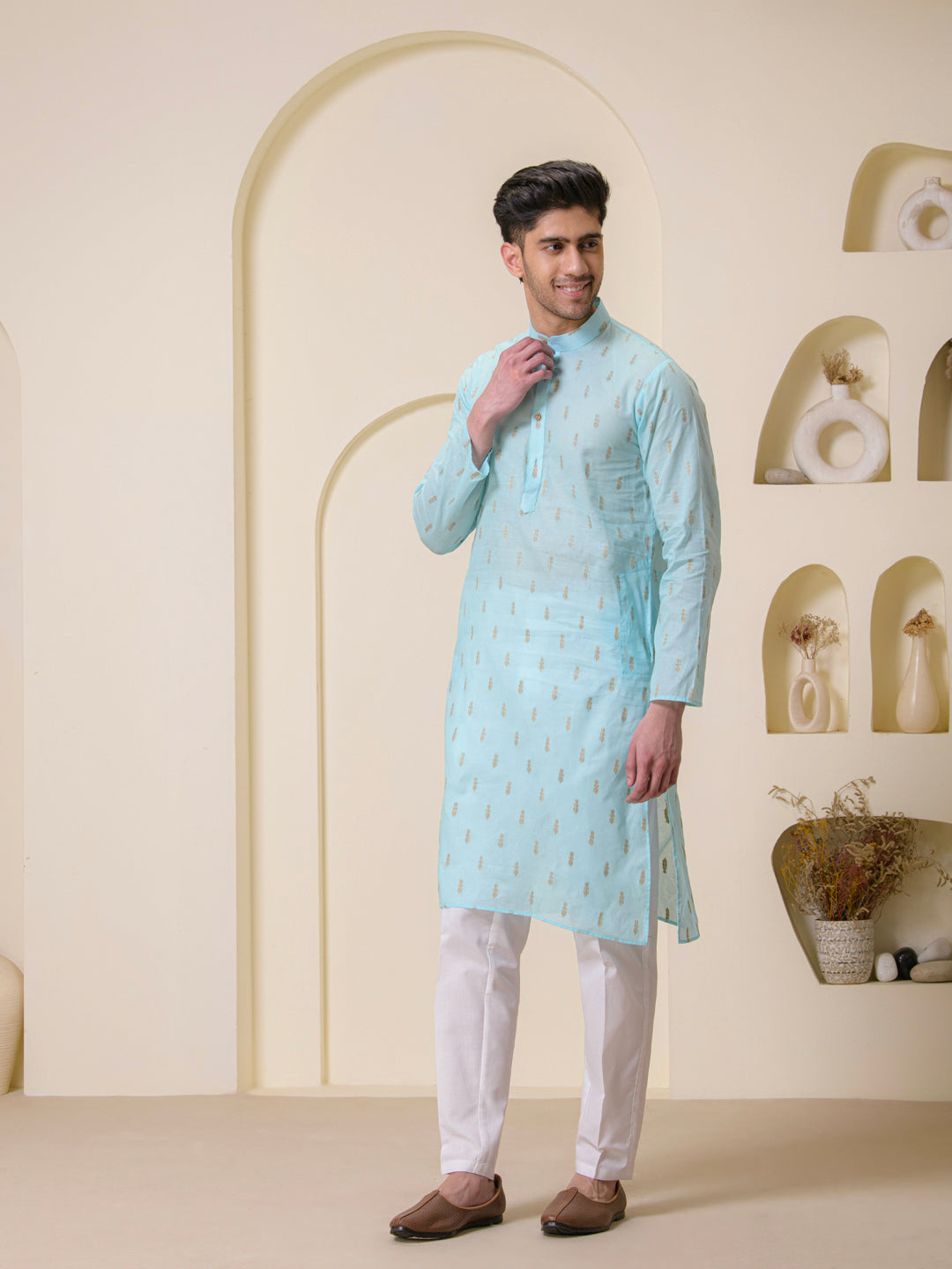 Celestial Blue Cotton Men’s Kurta
