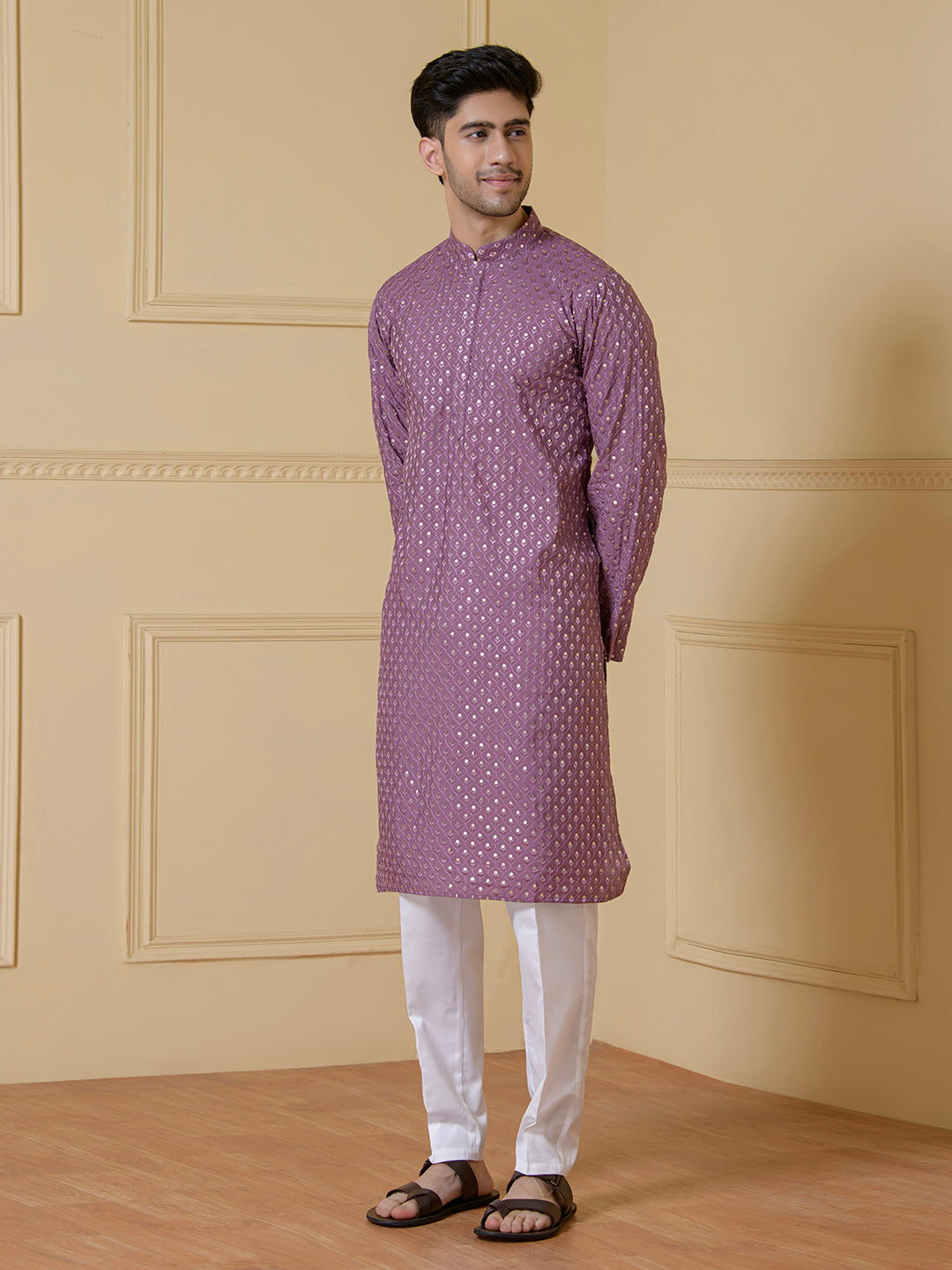 Lavish Lilac Sequined Men's Kurta