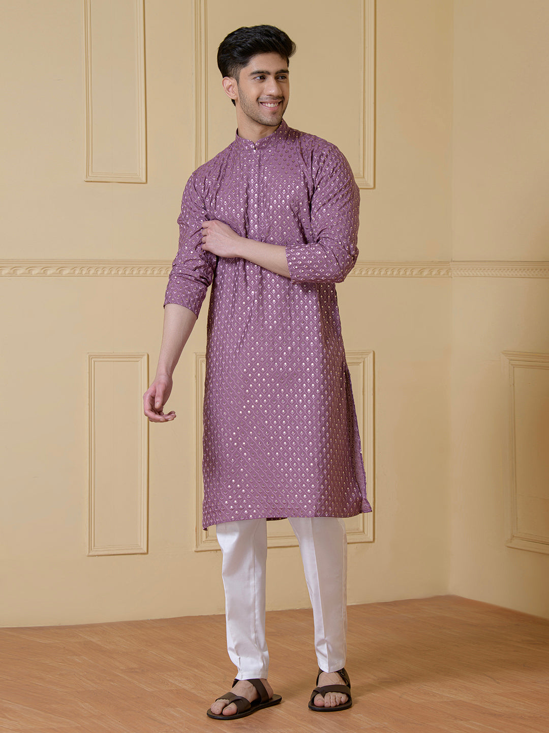 Lavish Lilac Sequined Men's Kurta