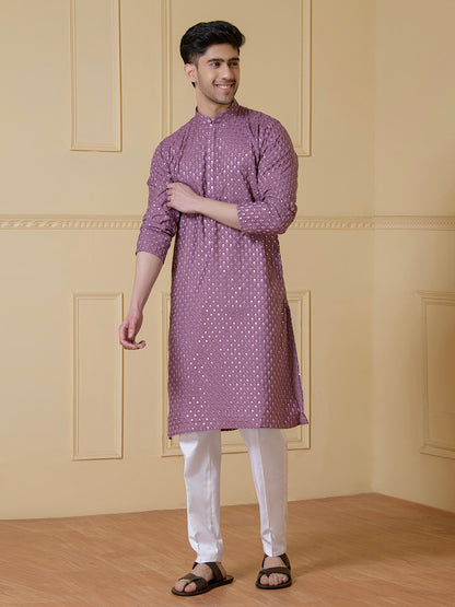 Lavish Lilac Sequined Men's Kurta