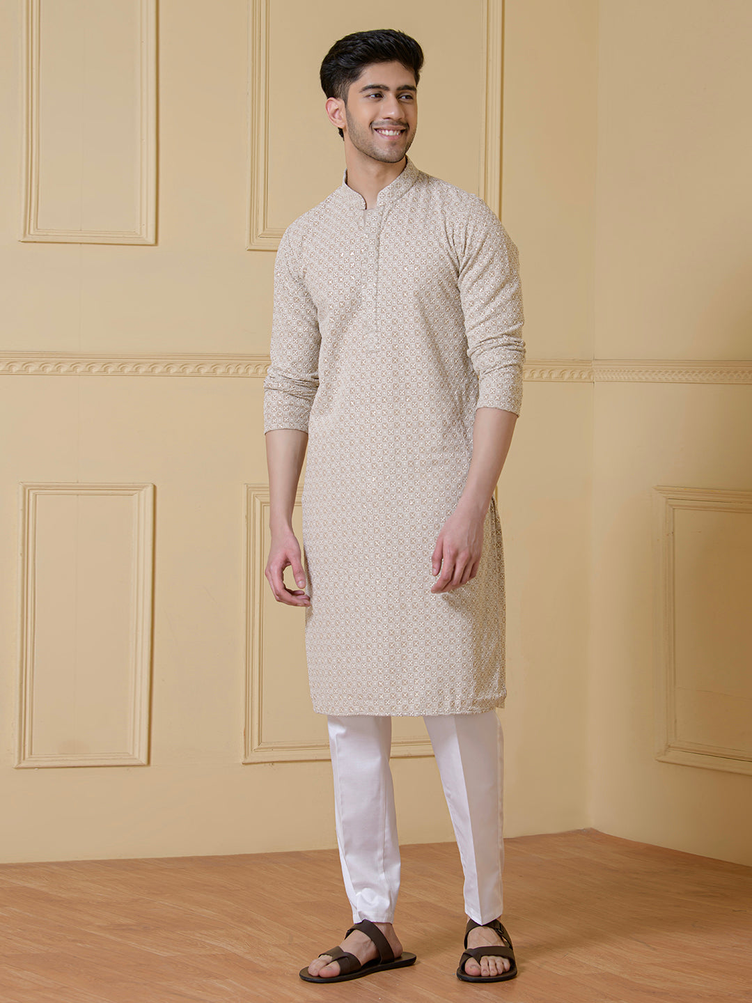 Regal Cream Embroidered Men's Kurta