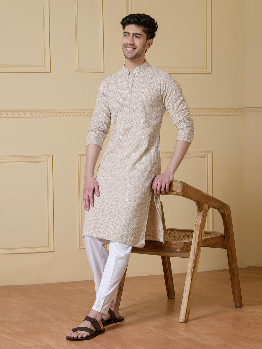 Regal Cream Embroidered Men's Kurta