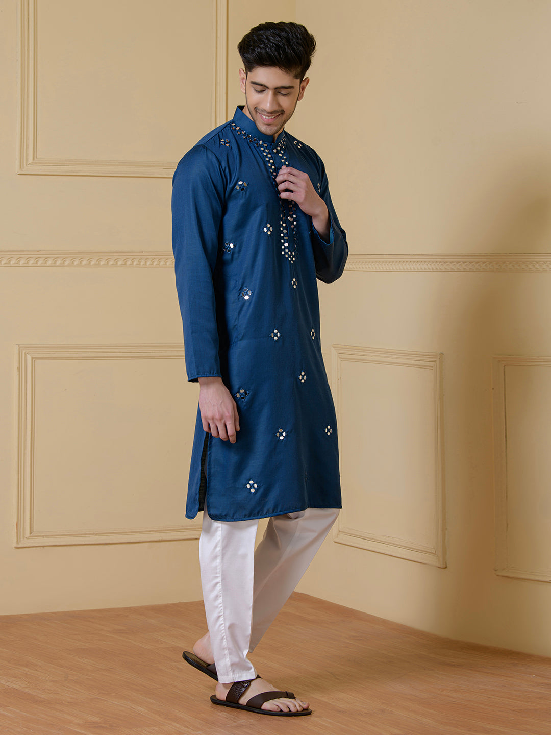 Azure Elegance Mirrored Men's Kurta
