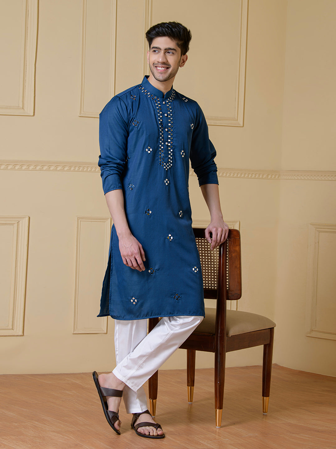 Azure Elegance Mirrored Men's Kurta