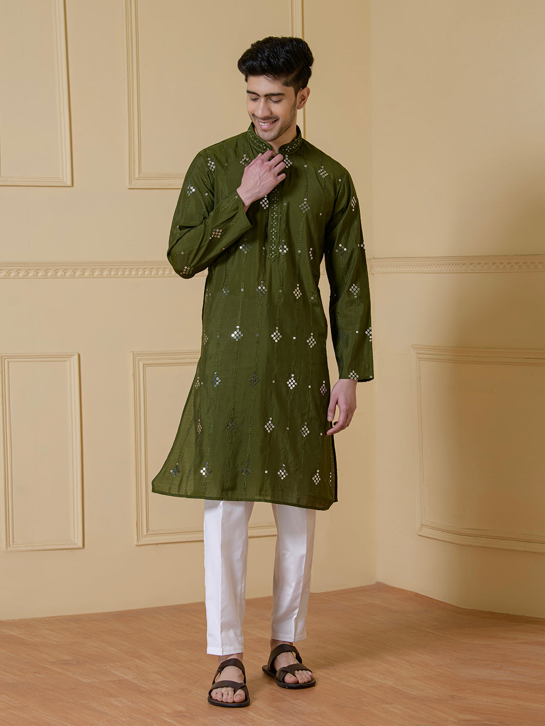 Reflective Olive Mirrored Men's Kurta