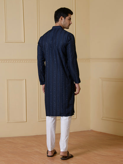 Royal Blue Sequined Men's Kurta