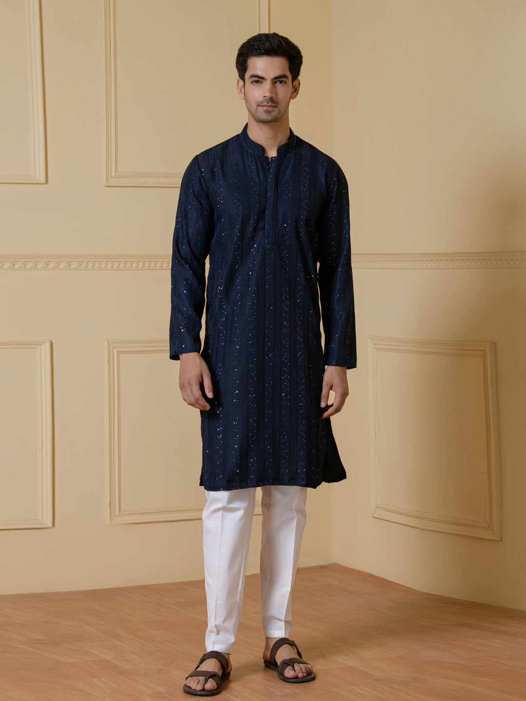 Royal Blue Sequined Men's Kurta