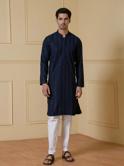 Royal Blue Sequined Men's Kurta