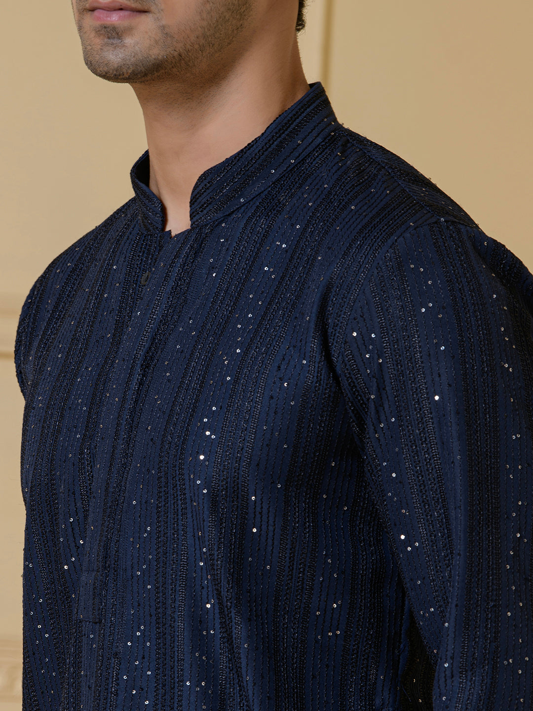 Royal Blue Sequined Men's Kurta