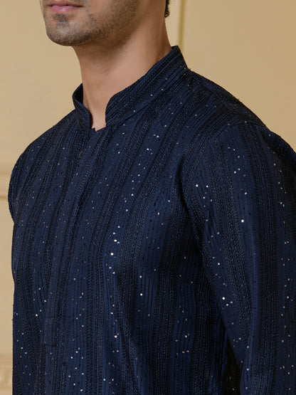 Royal Blue Sequined Men's Kurta