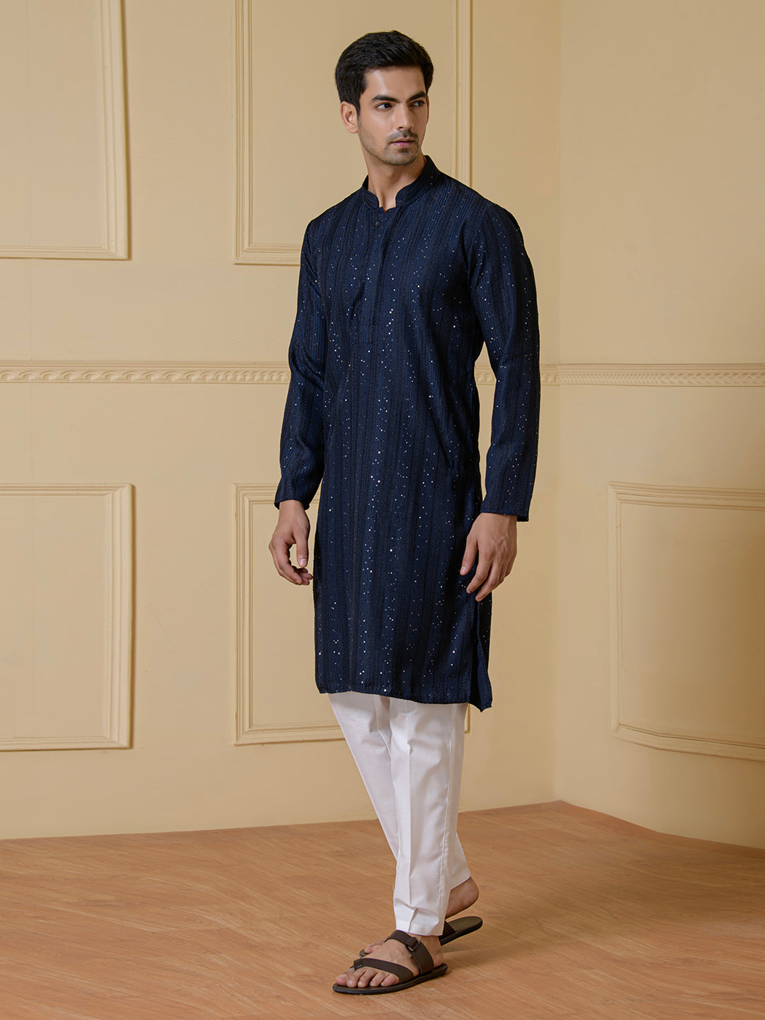 Royal Blue Sequined Men's Kurta