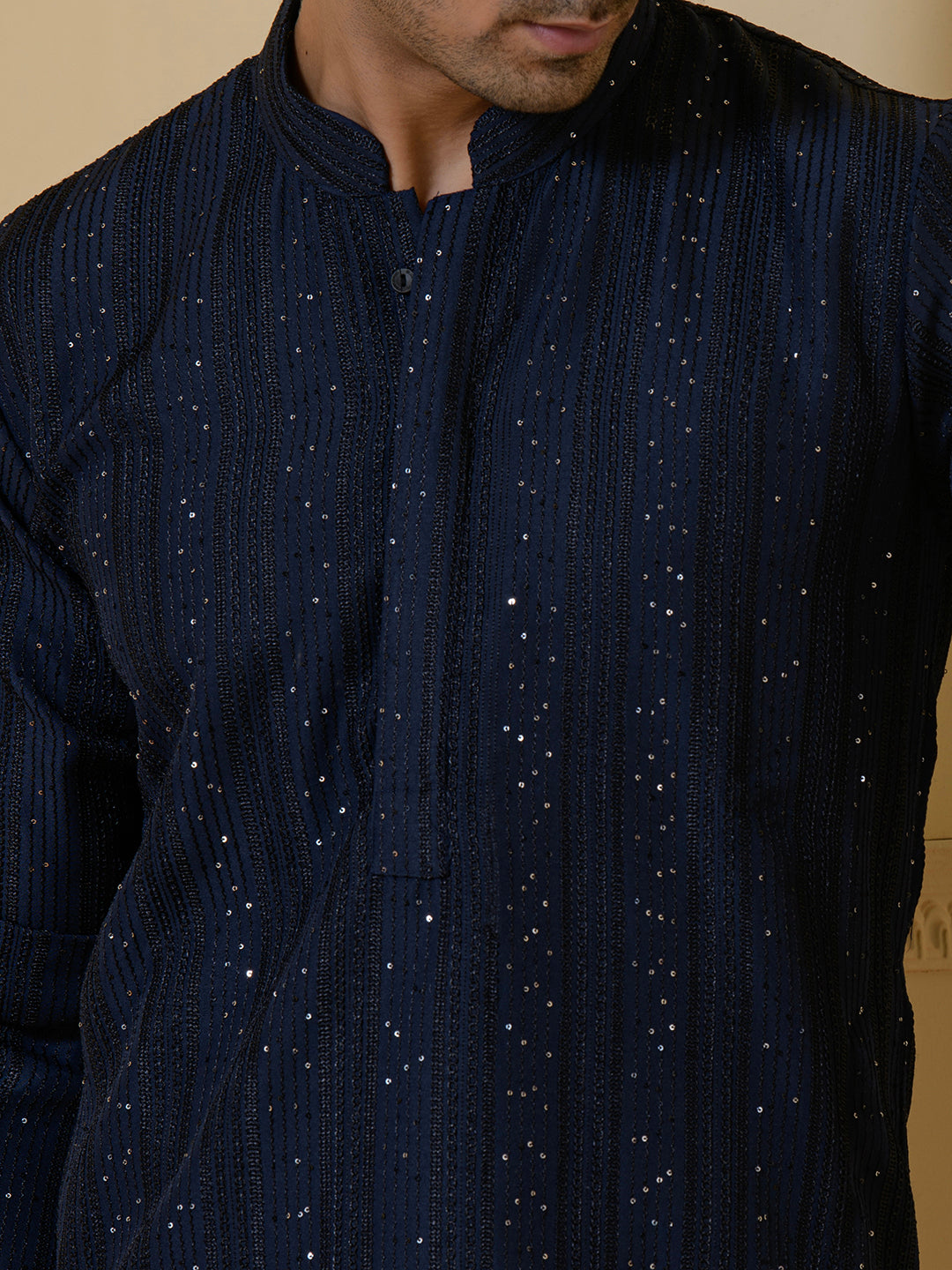 Royal Blue Sequined Men's Kurta