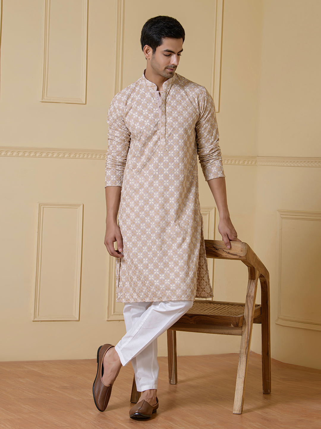 Timeless Sandstone Embroidered Men's Kurta