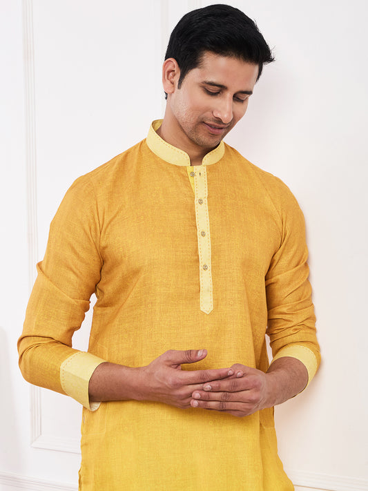 Dark Yellow Ombre Men's Kurta