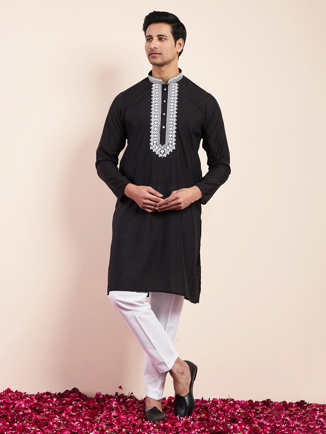 Midnight Black Yoke Chikankari Men's Kurta