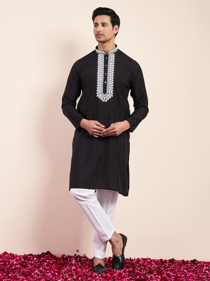 Midnight Black Yoke Chikankari Men's Kurta