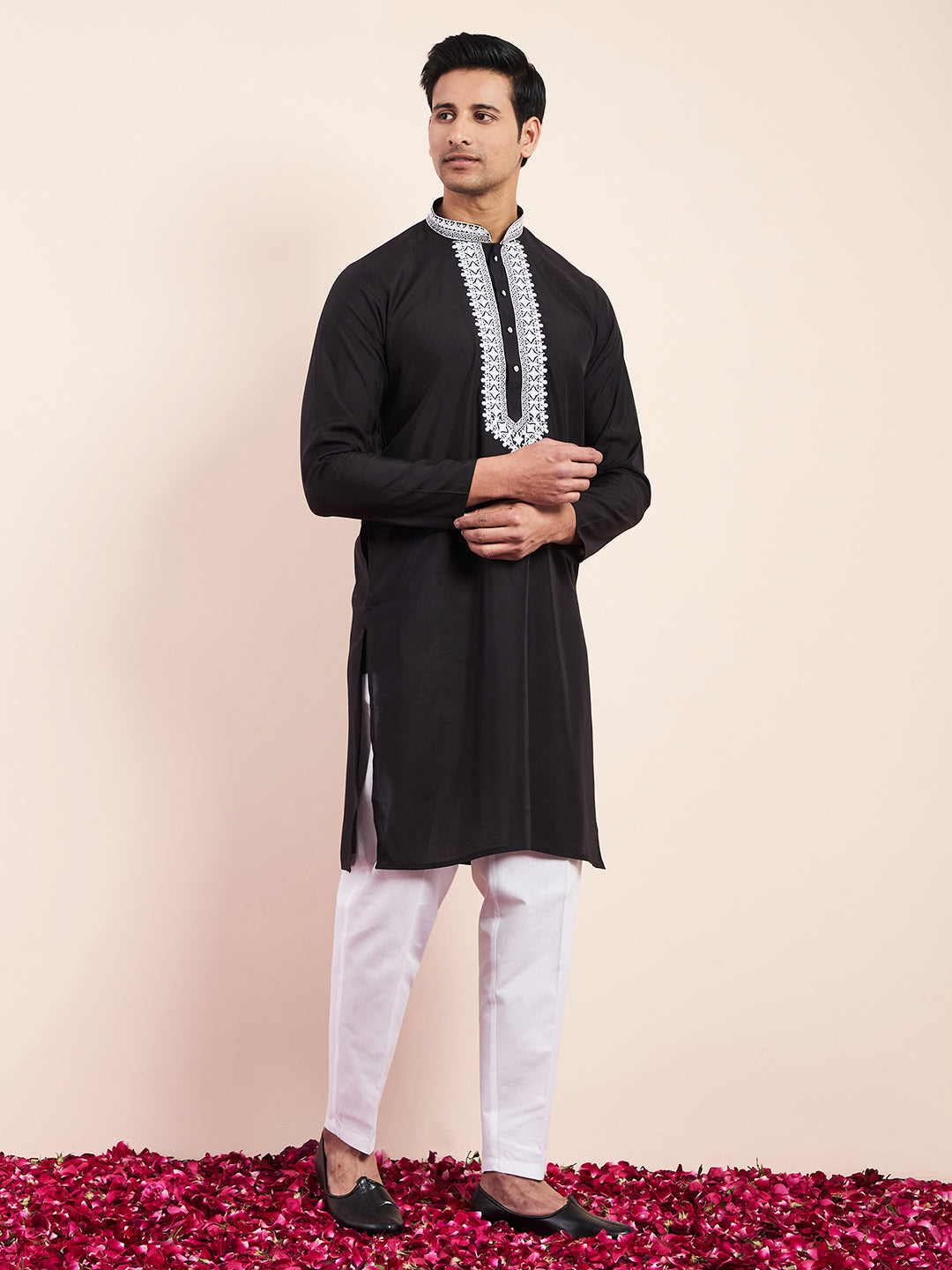 Midnight Black Yoke Chikankari Men's Kurta