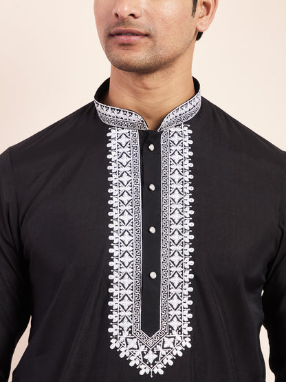 Midnight Black Yoke Chikankari Men's Kurta