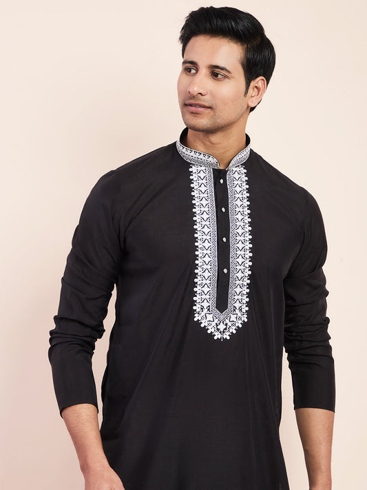 Midnight Black Yoke Chikankari Men's Kurta