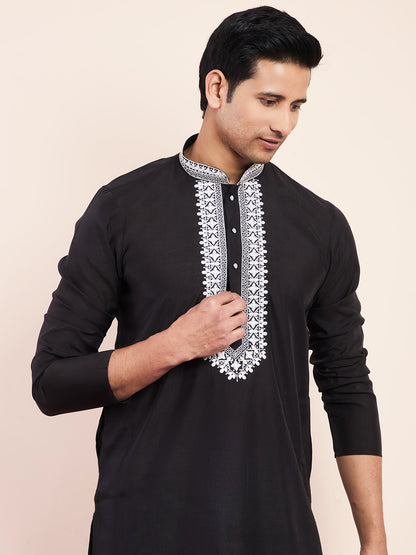 Midnight Black Yoke Chikankari Men's Kurta