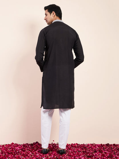 Midnight Black Yoke Chikankari Men's Kurta