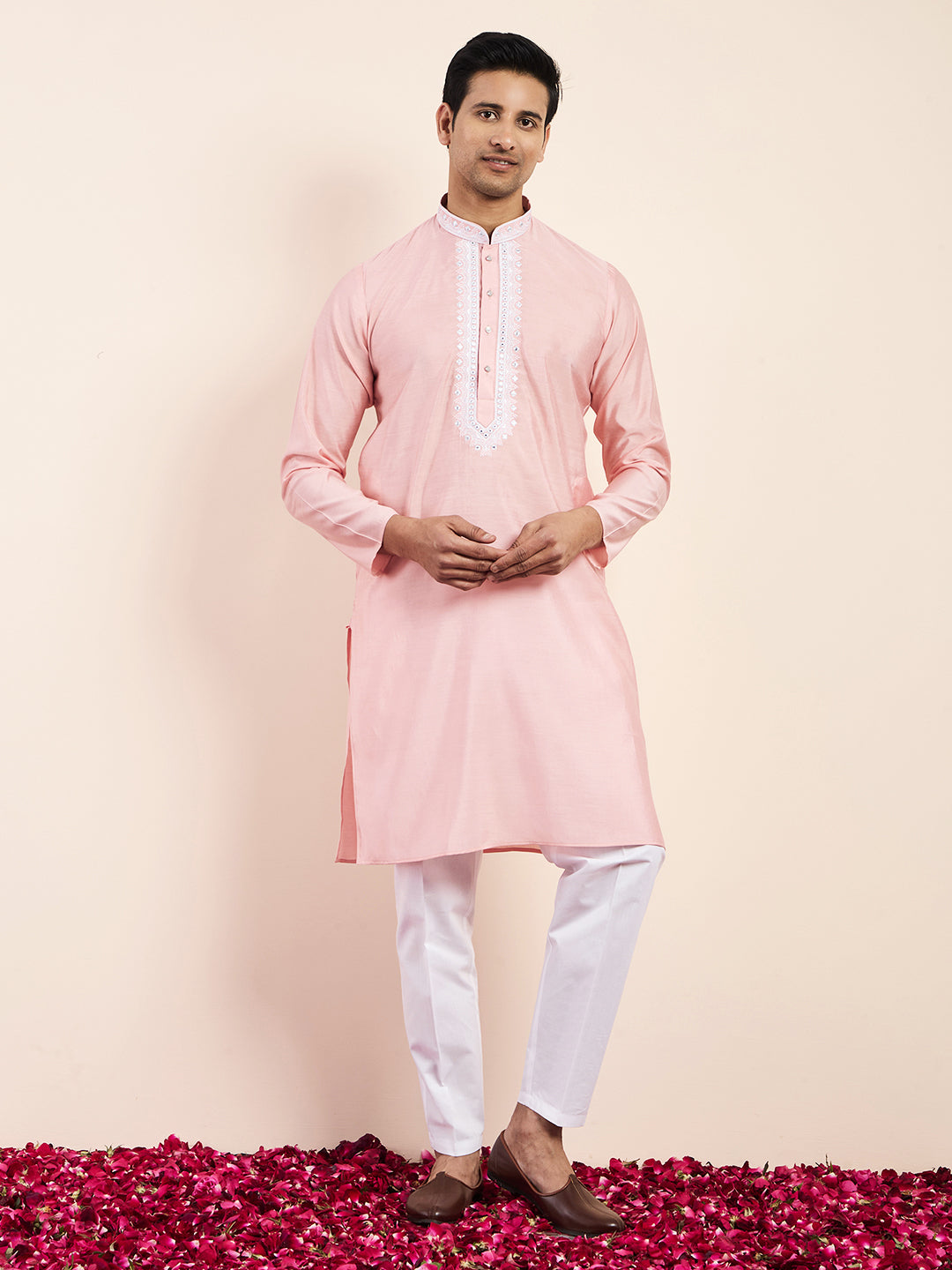 Light Pink Yoke Chikankari Men's Kurta