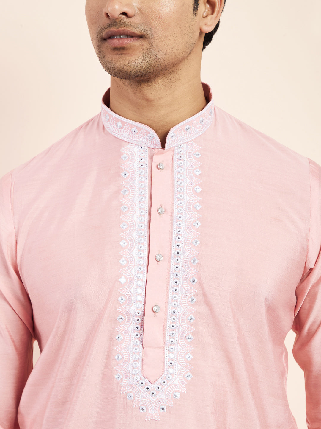 Light Pink Yoke Chikankari Men's Kurta
