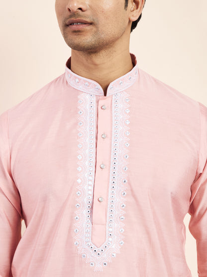 Light Pink Yoke Chikankari Men's Kurta