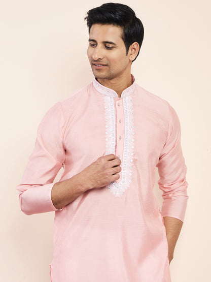 Light Pink Yoke Chikankari Men's Kurta