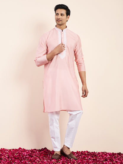 Light Pink Yoke Chikankari Men's Kurta
