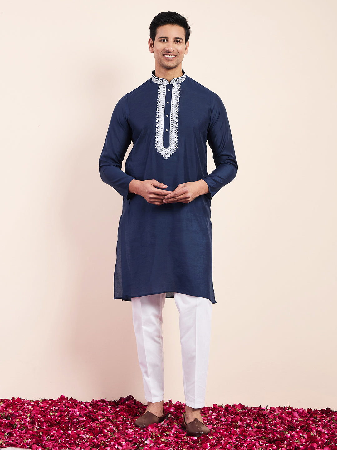 Royal Blue Yoke Chikankari Men's Kurta