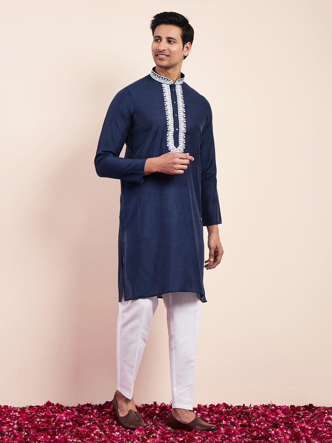 Royal Blue Yoke Chikankari Men's Kurta